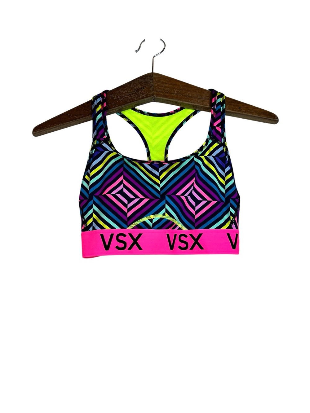 Victoria’s Secret VSX Sport Bra Multicolor Geometric Racerback Size S Athletic
